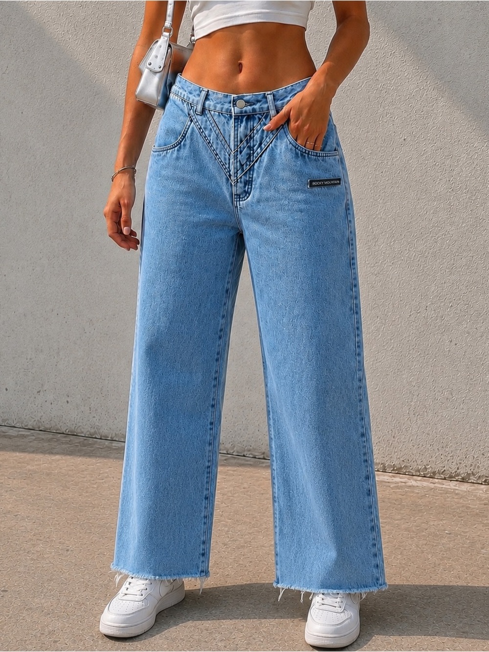 Vintage 90s Rocky Mountain Jeans 33/15 High Rise Western Yoke Light Wash Raw Hem